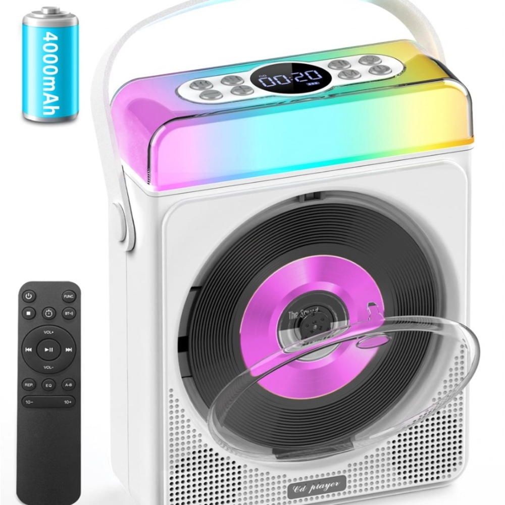 BRAND NEW 🆕 Portable CD Player with Remote - White and Multicolor